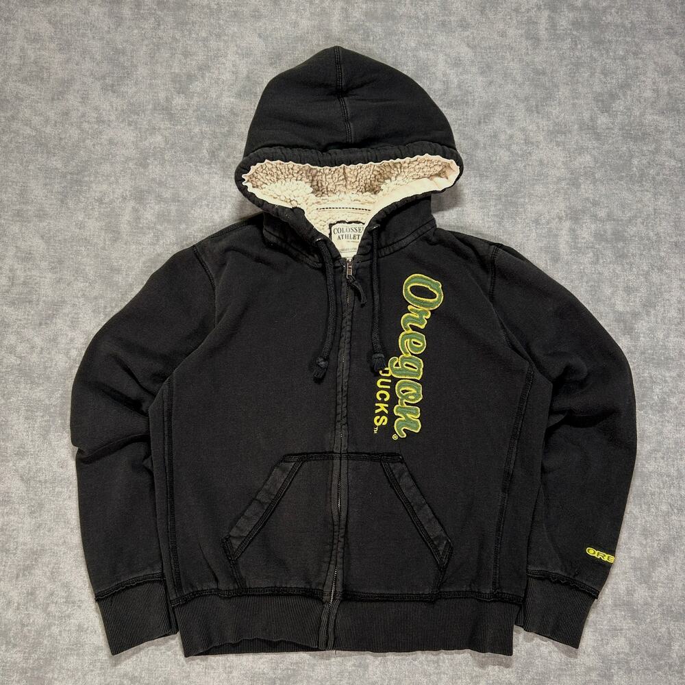 Y2K Colosseum Athletics Oregon Ducks sherpa hood jacket womens Large Full Zip